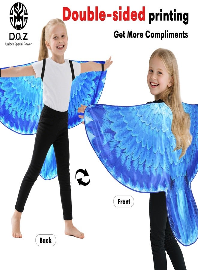 D.Q.Z Double-Sided Bird Wings Parrot Costume for Kids Dress Up Clothes Feather Headband, Toddlers Animal Role Play Halloween (Blue) - Image 2